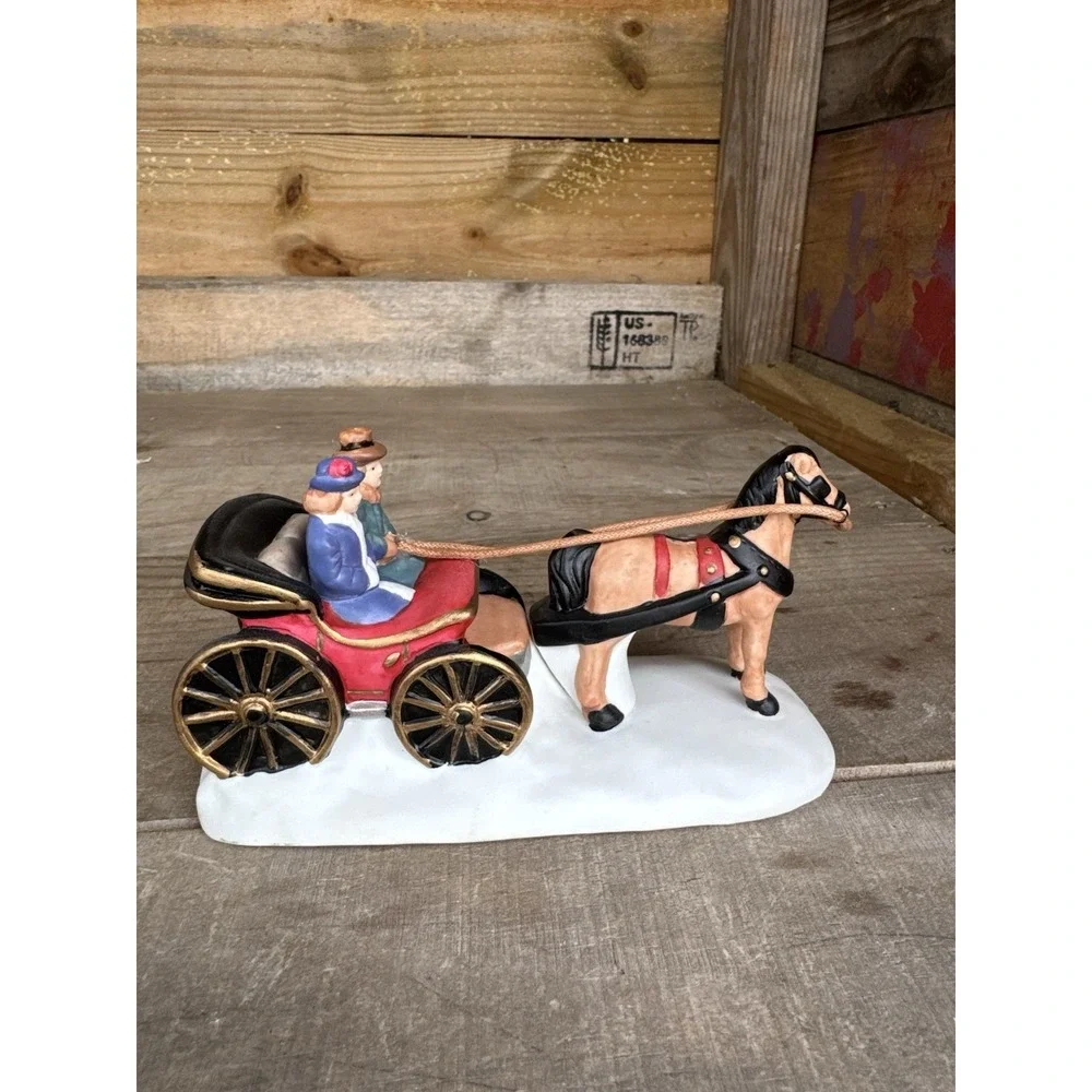 Carriage Ride‎ Figurine, Vintage 1996, Horse Drawn, Christmas Village Decoration